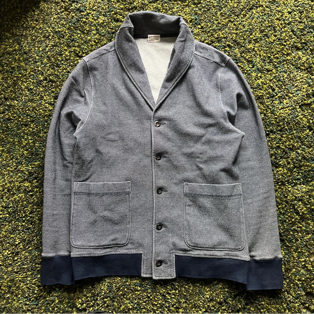 Club Monaco (L) Navy Patterned shawl collar Cardigan. soft and cozy!